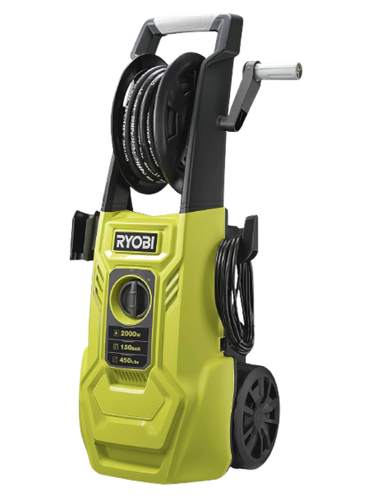 RYOBI 1800 W Elektro-Hochdruckreiniger RY150PWA (150 bar Druck, 450 l/h Fördermenge, 40° Wassertemperatur, Aluminiumpumpe, 8m stahlarmierter Schlauch, 5m Kabel, Vario und Turbo-Lanze, Flächenreiniger)